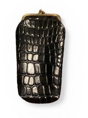 Black Croc-Embossed Leather Kiss-Lock Eyeglass Case-Cigar-Money purse